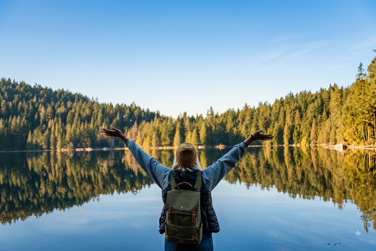 Woman finding relief in nature, representing Accelerated TMS at TMS of Westchester